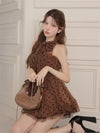 ROBE de FLEURS ローブドフルール ドットチュールホルターリボンセットアップミニキャバドレス fm4976
