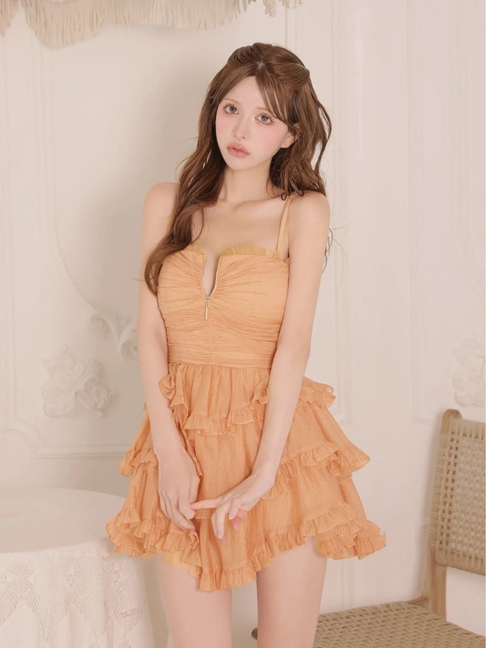 ROBE de FLEURS ローブドフルール バストジップティアードフリルシャーリングミニキャバドレス fm4923-c