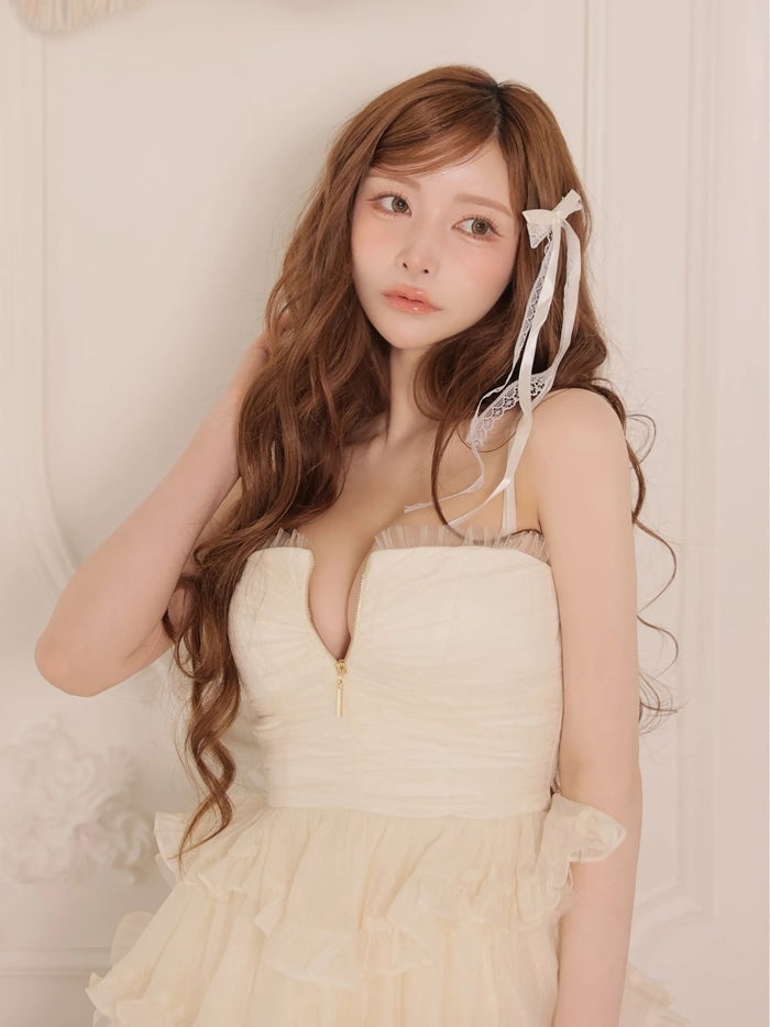 ROBE de FLEURS ローブドフルール バストジップティアードフリルシャーリングミニキャバドレス fm4923-c