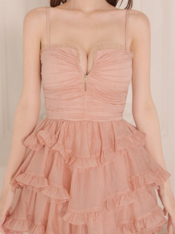 ROBE de FLEURS ローブドフルール バストジップティアードフリルシャーリングミニキャバドレス fm4923-c