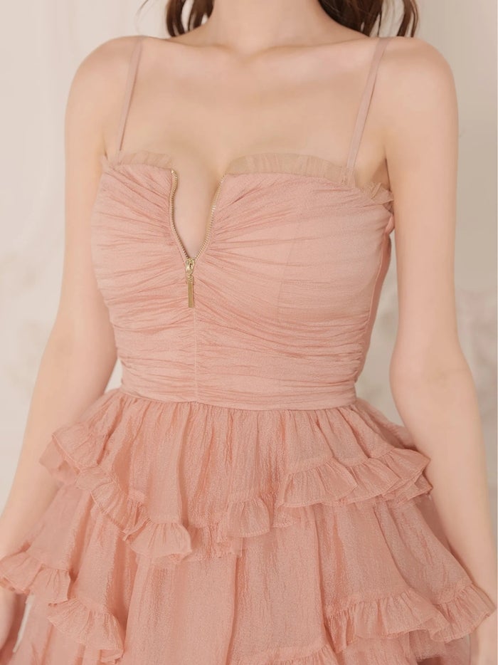 ROBE de FLEURS ローブドフルール バストジップティアードフリルシャーリングミニキャバドレス fm4923-c