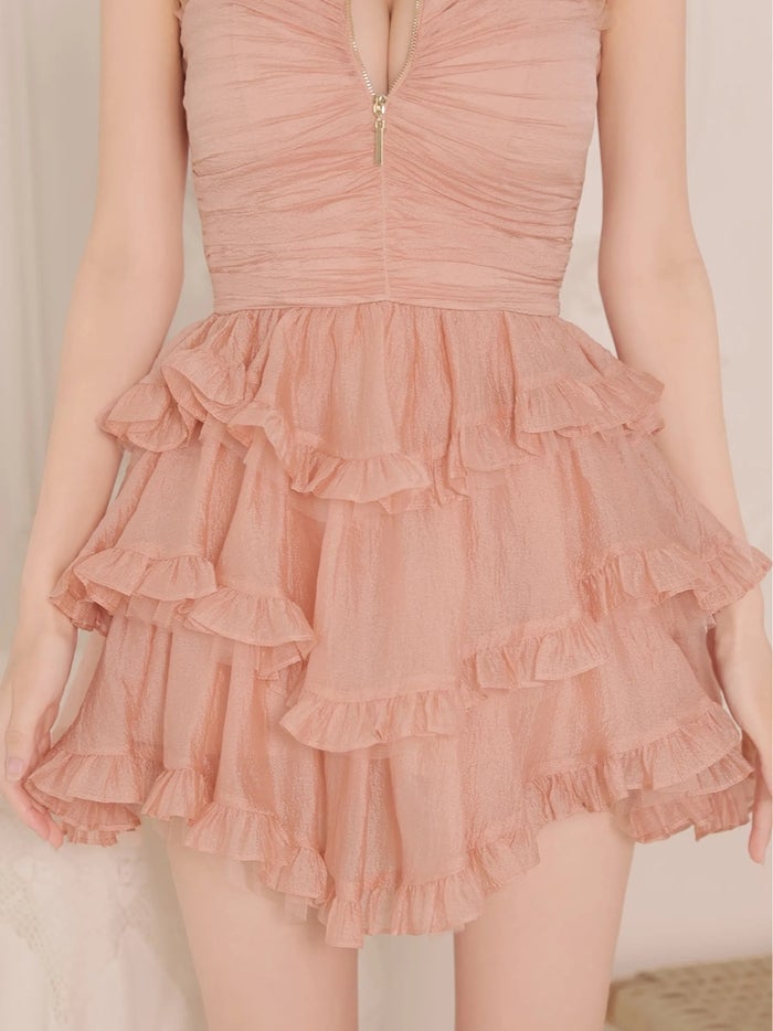 ROBE de FLEURS ローブドフルール バストジップティアードフリルシャーリングミニキャバドレス fm4923-c