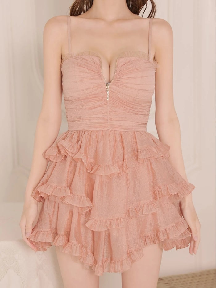 ROBE de FLEURS ローブドフルール バストジップティアードフリルシャーリングミニキャバドレス fm4923-c