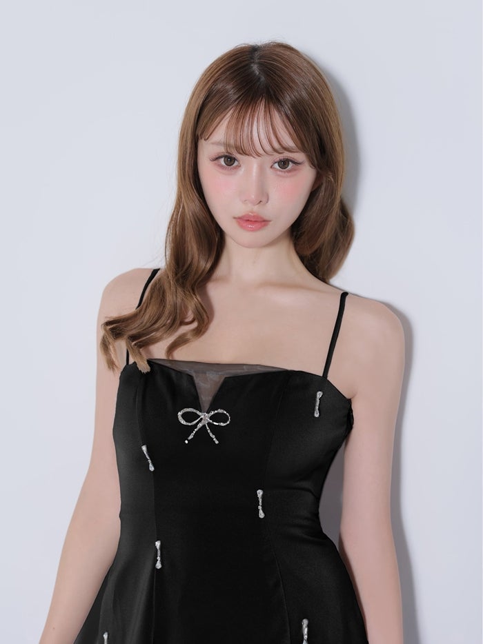 ROBE de FLEURS ローブドフルール ビジューリボンサテンミニキャバドレス fm5016-c