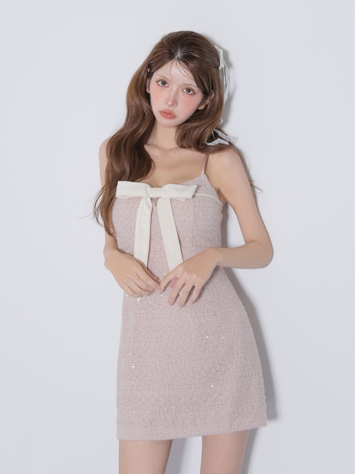 ROBE de FLEURS ローブドフルール スパンコールレースベロアリボンミニキャバドレス fm5020-c