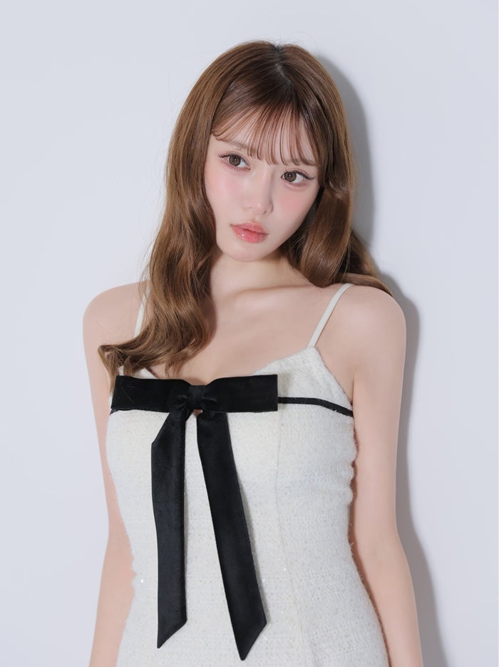 ROBE de FLEURS ローブドフルール スパンコールレースベロアリボンミニキャバドレス fm5020-c