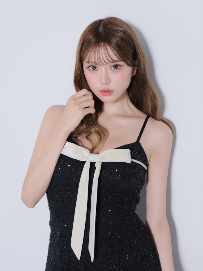 ROBE de FLEURS ローブドフルール スパンコールレースベロアリボンミニキャバドレス fm5020-c