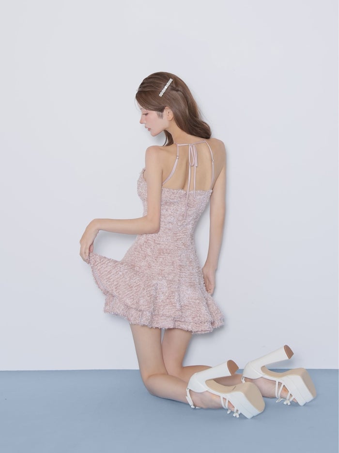 ROBE de FLEURS ローブドフルール フリンジジャガードビジューリボンミニキャバドレス fm5030-c
