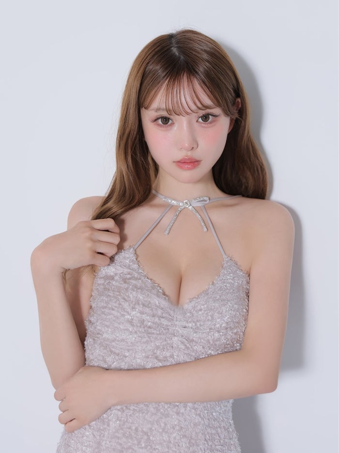 ROBE de FLEURS ローブドフルール フリンジジャガードビジューリボンミニキャバドレス fm5030-c