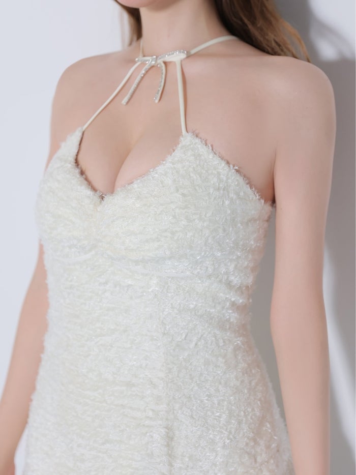 ROBE de FLEURS ローブドフルール フリンジジャガードビジューリボンミニキャバドレス fm5030-c