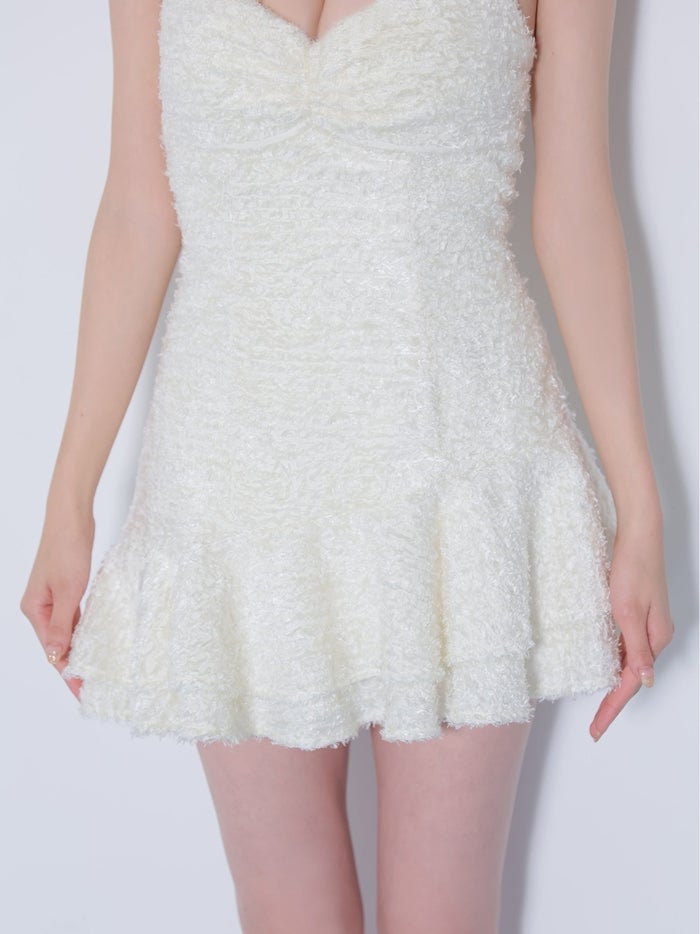 ROBE de FLEURS ローブドフルール フリンジジャガードビジューリボンミニキャバドレス fm5030-c
