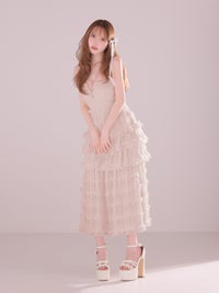 ROBE de FLEURS ローブドフルール シャーリングティアードシフォンロングキャバドレス fm4921-c