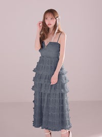 ROBE de FLEURS ローブドフルール シャーリングティアードシフォンロングキャバドレス fm4921-c