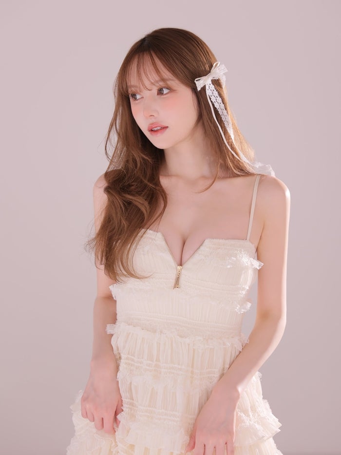 ROBE de FLEURS ローブドフルール シャーリングティアードシフォンロングキャバドレス fm4921-c