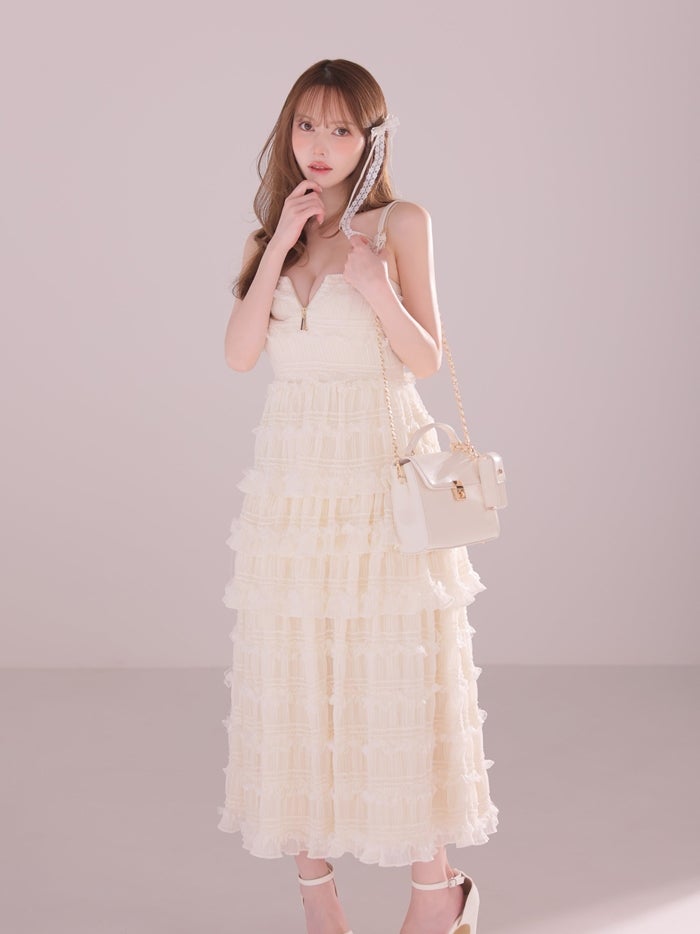 ROBE de FLEURS ローブドフルール シャーリングティアードシフォンロングキャバドレス fm4921-c
