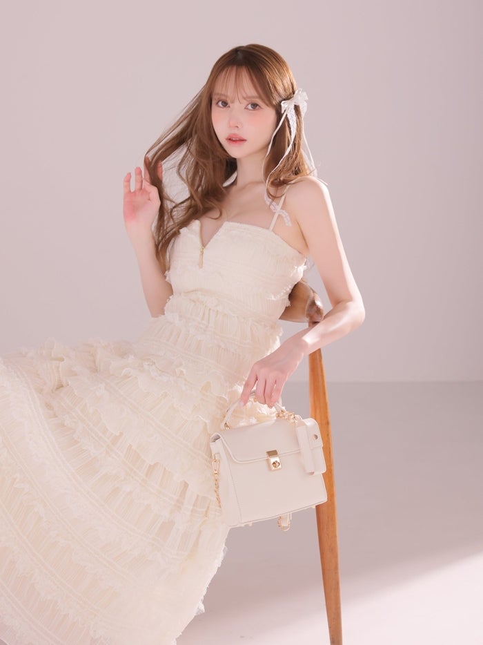 ROBE de FLEURS ローブドフルール シャーリングティアードシフォンロングキャバドレス fm4921-c