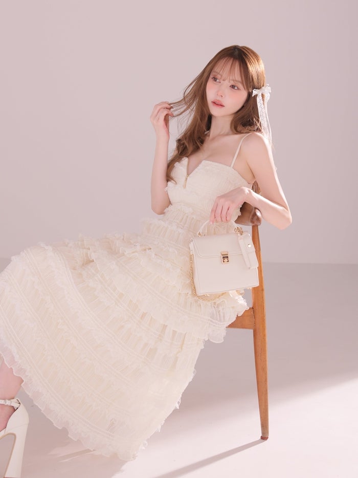 ROBE de FLEURS ローブドフルール シャーリングティアードシフォンロングキャバドレス fm4921-c