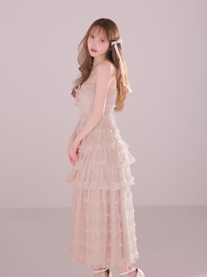ROBE de FLEURS ローブドフルール シャーリングティアードシフォンロングキャバドレス fm4921-c
