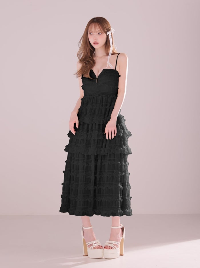 ROBE de FLEURS ローブドフルール シャーリングティアードシフォンロングキャバドレス fm4921-c