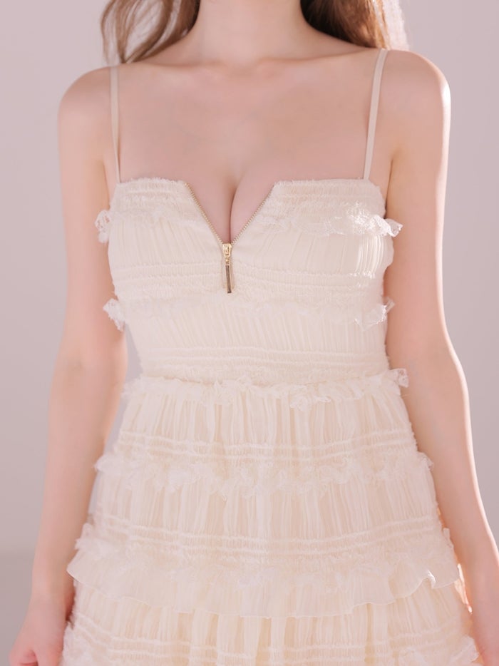 ROBE de FLEURS ローブドフルール シャーリングティアードシフォンロングキャバドレス fm4921-c