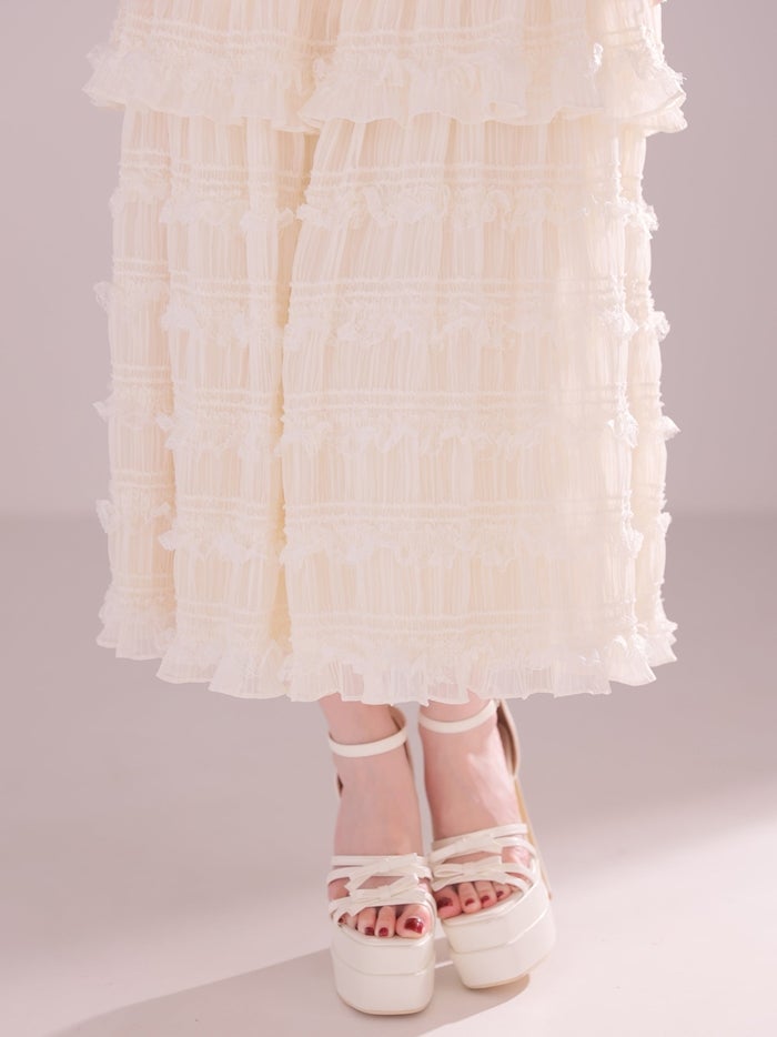 ROBE de FLEURS ローブドフルール シャーリングティアードシフォンロングキャバドレス fm4921-c