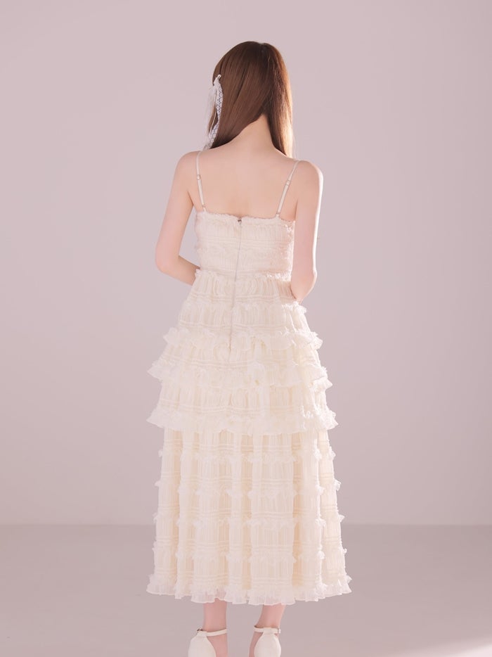 ROBE de FLEURS ローブドフルール シャーリングティアードシフォンロングキャバドレス fm4921-c