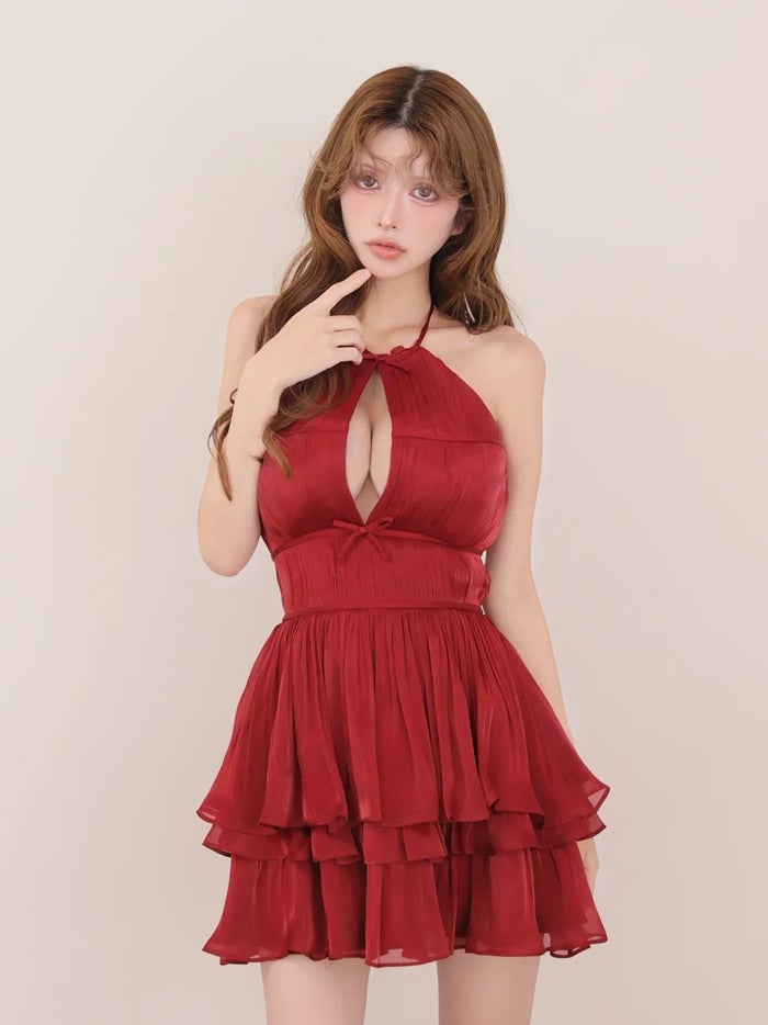 ROBE de FLEURS ローブドフルール グロスシフォンホルターミニキャバドレス fm5400-c