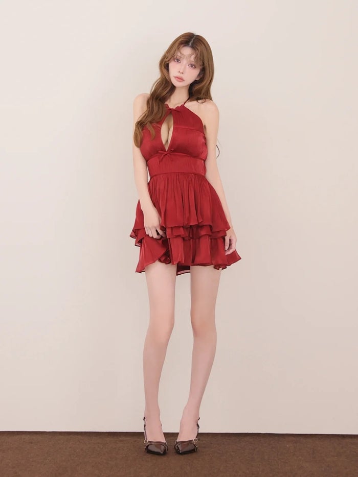 ROBE de FLEURS ローブドフルール グロスシフォンホルターミニキャバドレス fm5400-c