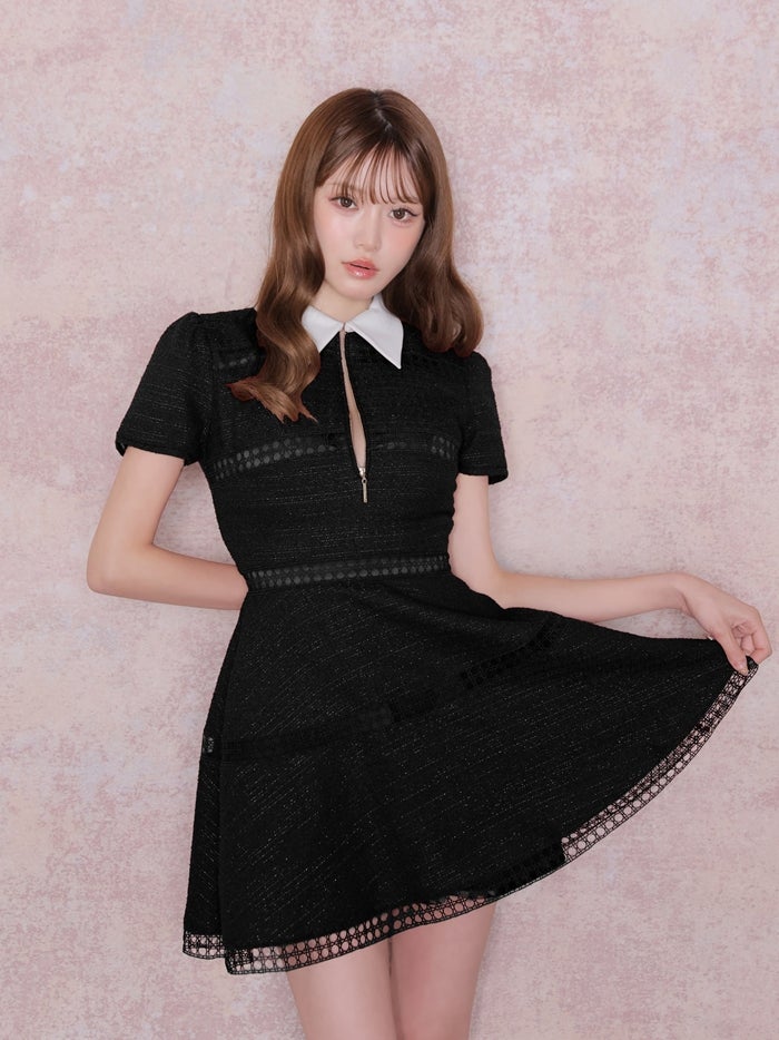 ROBE de FLEURS ローブドフルール ラメツイードスカラップレースミニキャバドレス fm4906-c