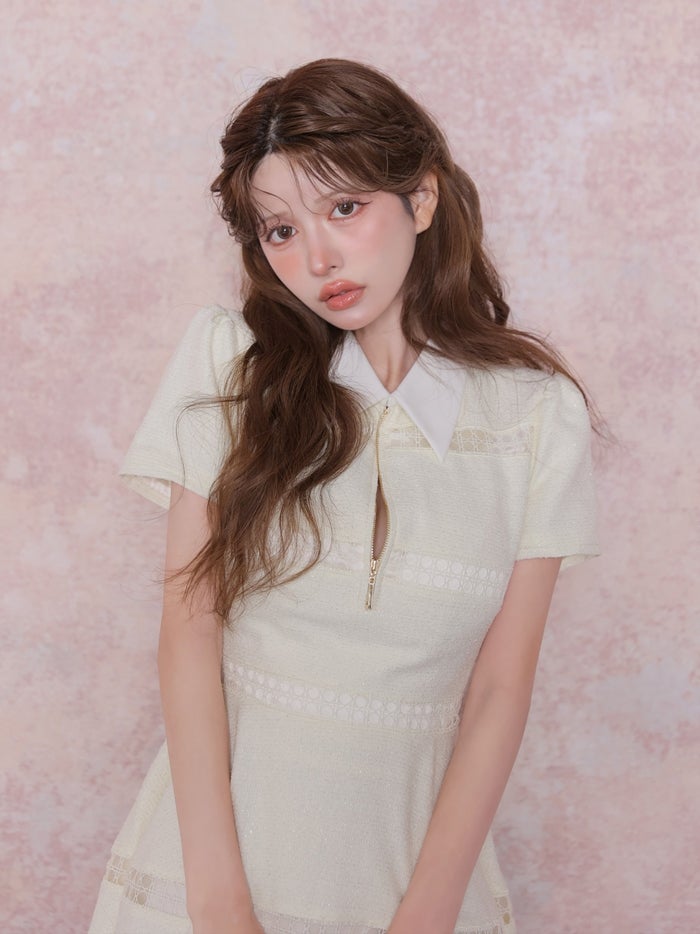 ROBE de FLEURS ローブドフルール ラメツイードスカラップレースミニキャバドレス fm4906-c