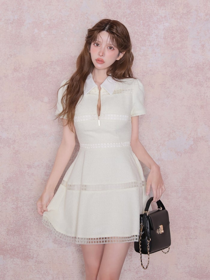 ROBE de FLEURS ローブドフルール ラメツイードスカラップレースミニキャバドレス fm4906-c