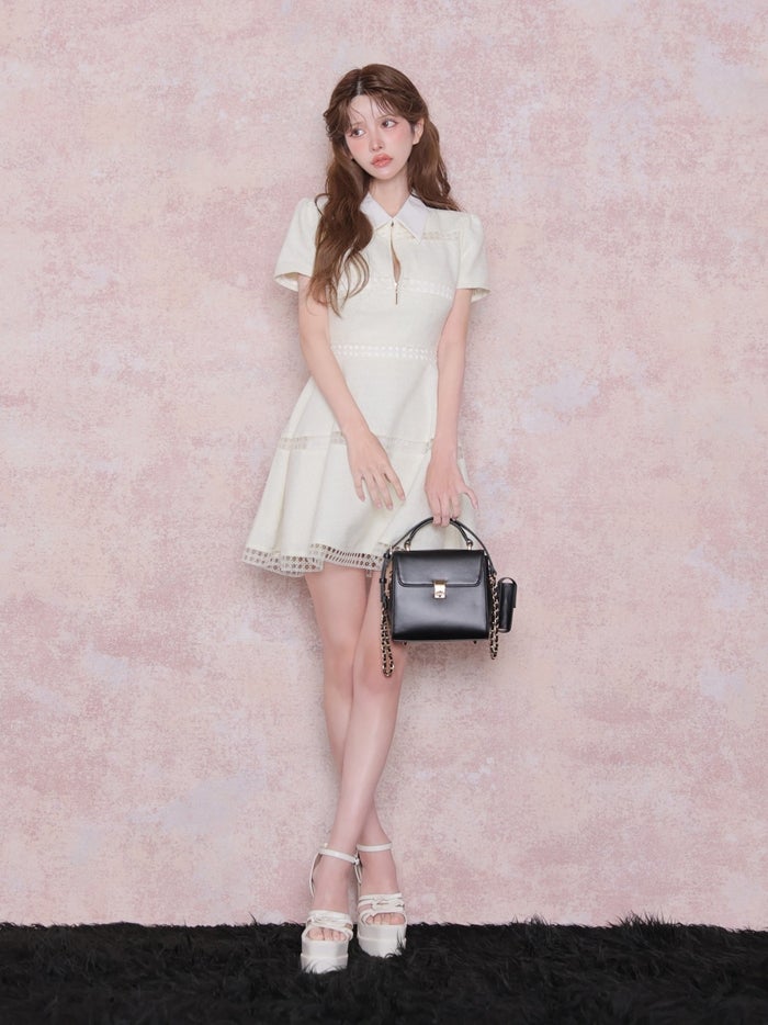 ROBE de FLEURS ローブドフルール ラメツイードスカラップレースミニキャバドレス fm4906-c