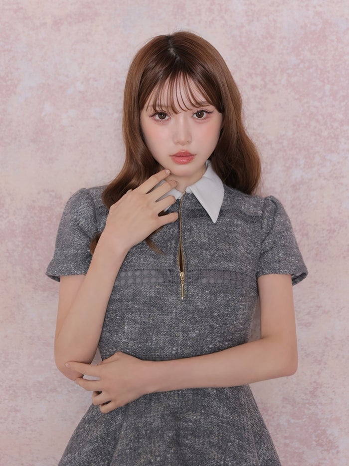 ROBE de FLEURS ローブドフルール ラメツイードスカラップレースミニキャバドレス fm4906-c