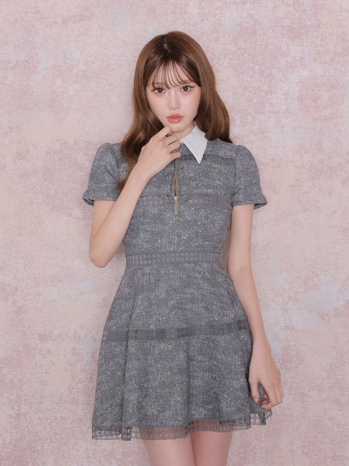 ROBE de FLEURS ローブドフルール ラメツイードスカラップレースミニキャバドレス fm4906-c