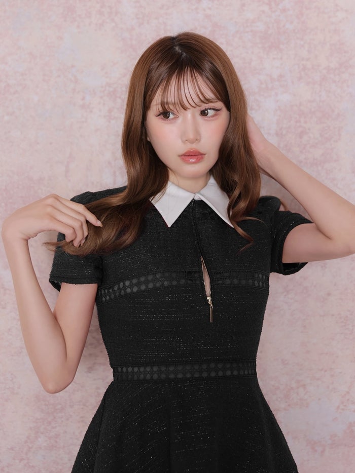 ROBE de FLEURS ローブドフルール ラメツイードスカラップレースミニキャバドレス fm4906-c