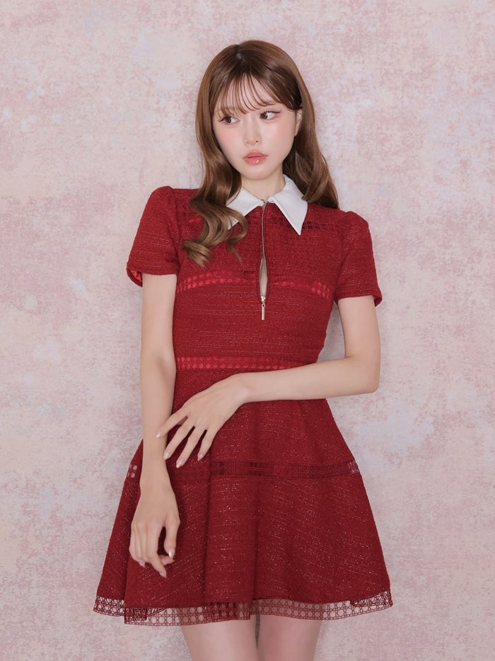 ROBE de FLEURS ローブドフルール ラメツイードスカラップレースミニキャバドレス fm4906-c