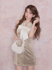 ROBE de FLEURS ローブドフルール ドットリボンタイベロアミニキャバドレス fm5027-c