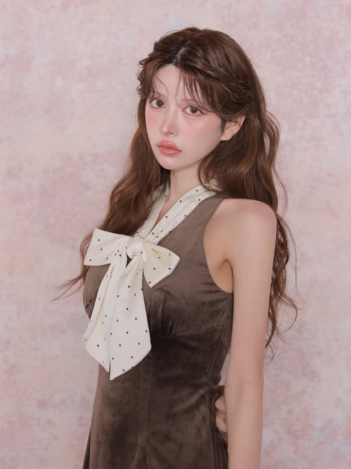 ROBE de FLEURS ローブドフルール ドットリボンタイベロアミニキャバドレス fm5027-c