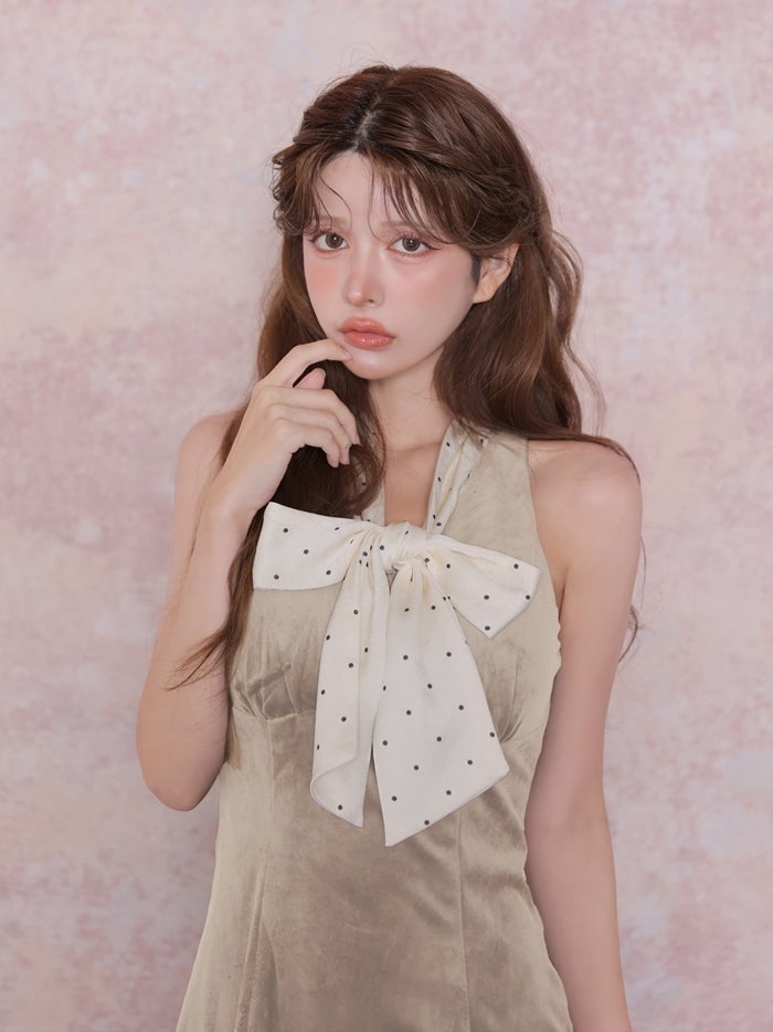 ROBE de FLEURS ローブドフルール ドットリボンタイベロアミニキャバドレス fm5027-c