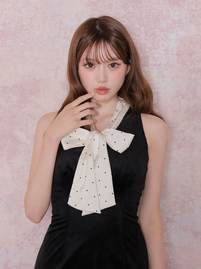 ROBE de FLEURS ローブドフルール ドットリボンタイベロアミニキャバドレス fm5027-c
