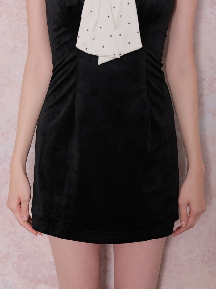 ROBE de FLEURS ローブドフルール ドットリボンタイベロアミニキャバドレス fm5027-c