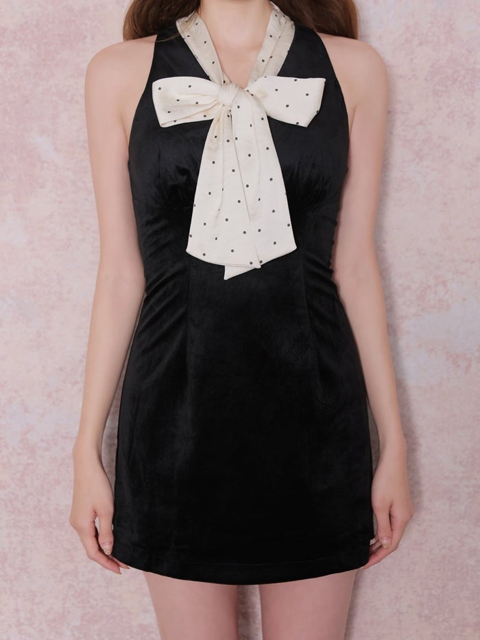 ROBE de FLEURS ローブドフルール ドットリボンタイベロアミニキャバドレス fm5027-c