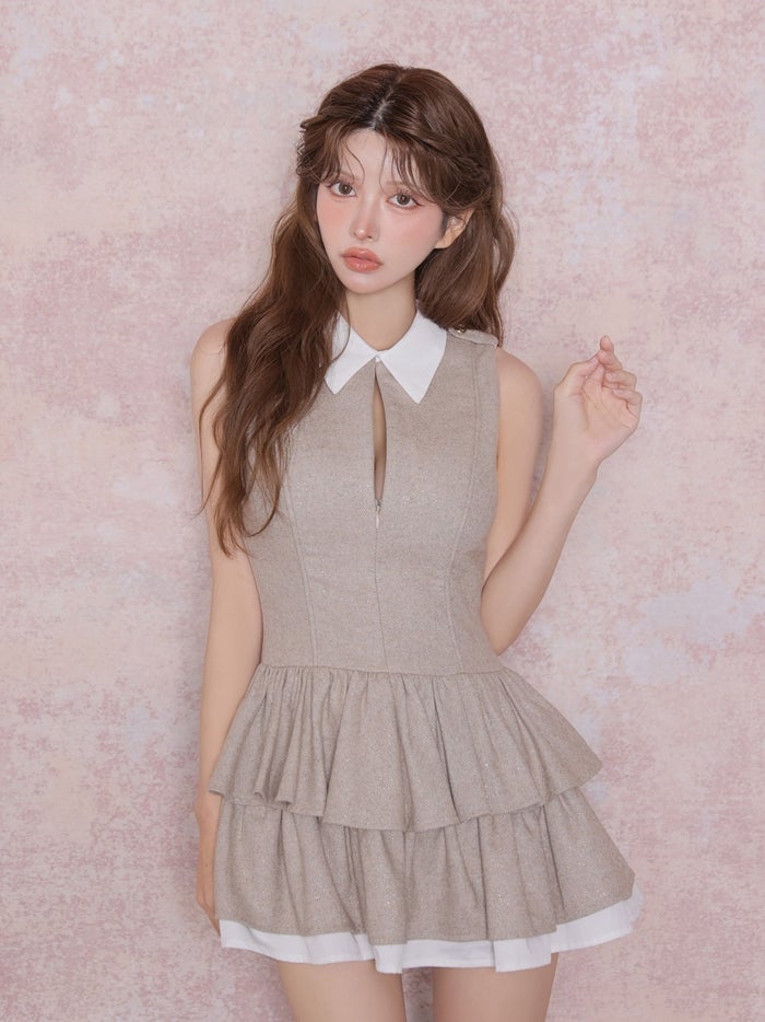 OBE de FLEURS ローブドフルール ラメフリルティアードシャツミニキャバドレス fm5403-c