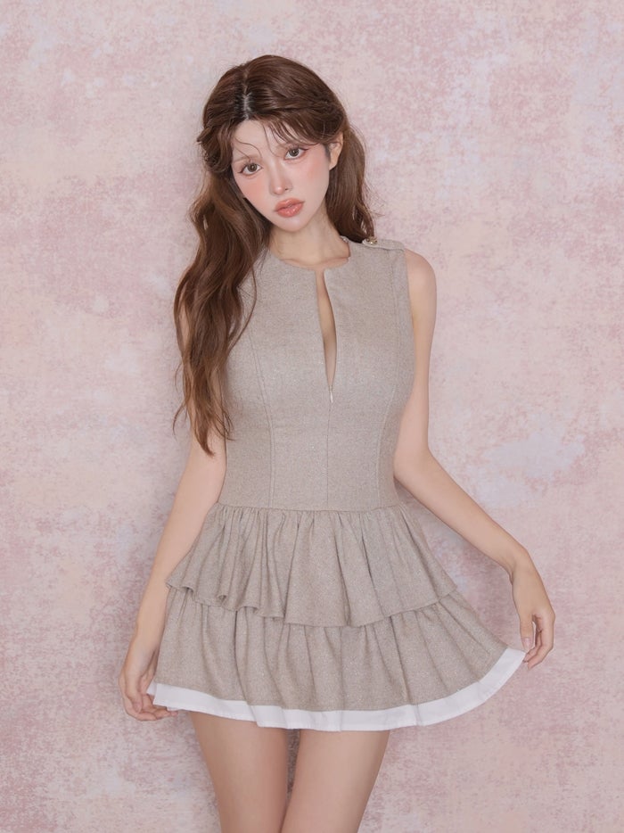 OBE de FLEURS ローブドフルール ラメフリルティアードシャツミニキャバドレス fm5403-c