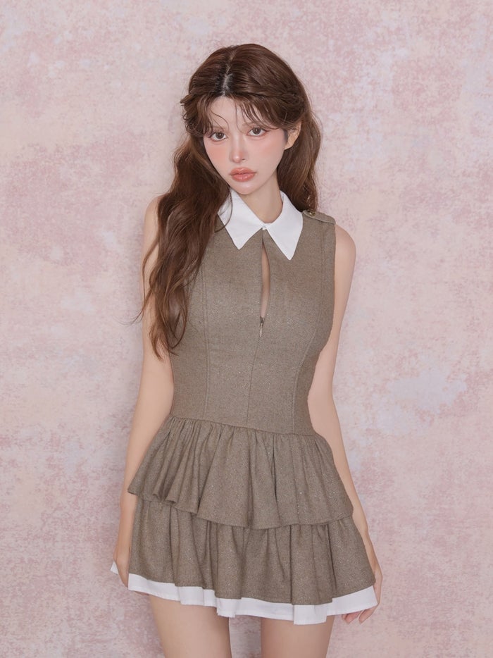 OBE de FLEURS ローブドフルール ラメフリルティアードシャツミニキャバドレス fm5403-c