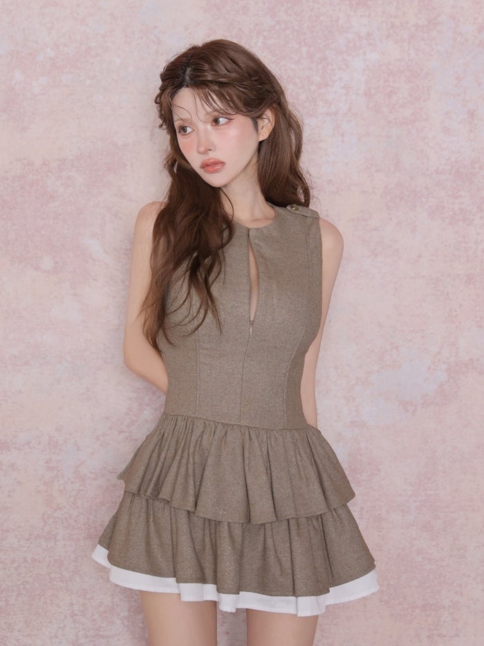OBE de FLEURS ローブドフルール ラメフリルティアードシャツミニキャバドレス fm5403-c