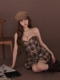ROBE de FLEURS ローブドフルール チェックレザーパイピングセットアップミニキャバドレス fm4399-c