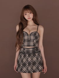ROBE de FLEURS ローブドフルール チェックレザーパイピングセットアップミニキャバドレス fm4399-c