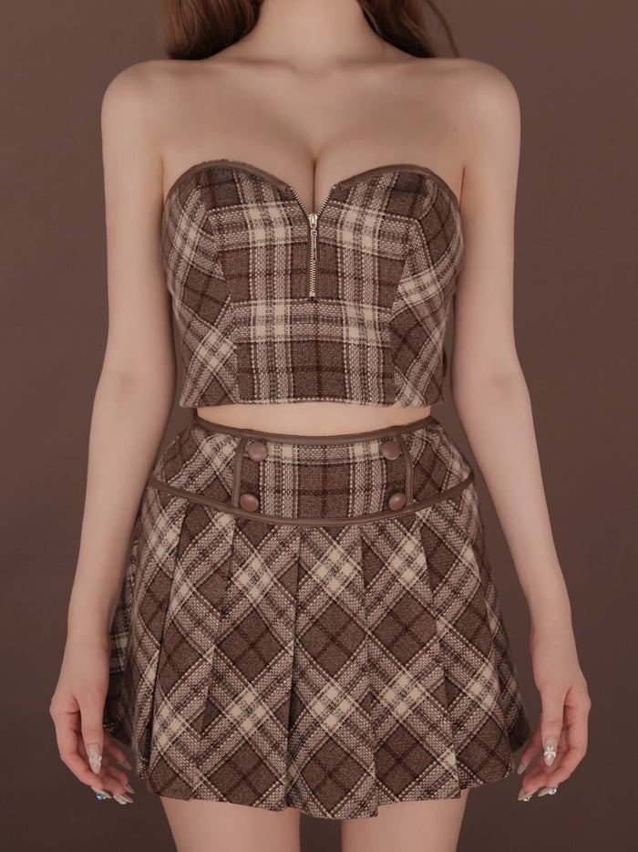 ROBE de FLEURS ローブドフルール チェックレザーパイピングセットアップミニキャバドレス fm4399-c