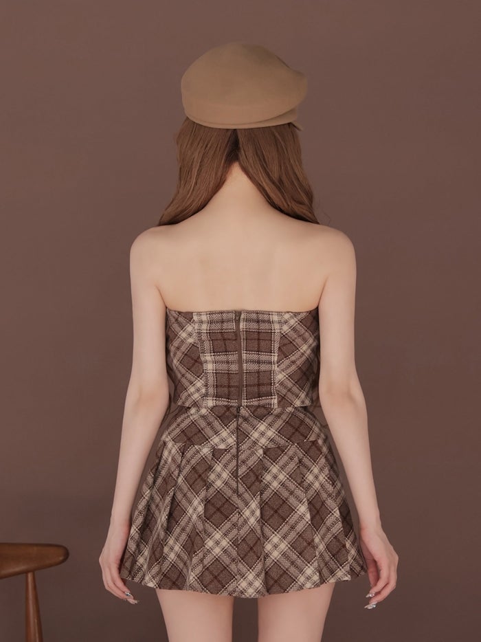 ROBE de FLEURS ローブドフルール チェックレザーパイピングセットアップミニキャバドレス fm4399-c